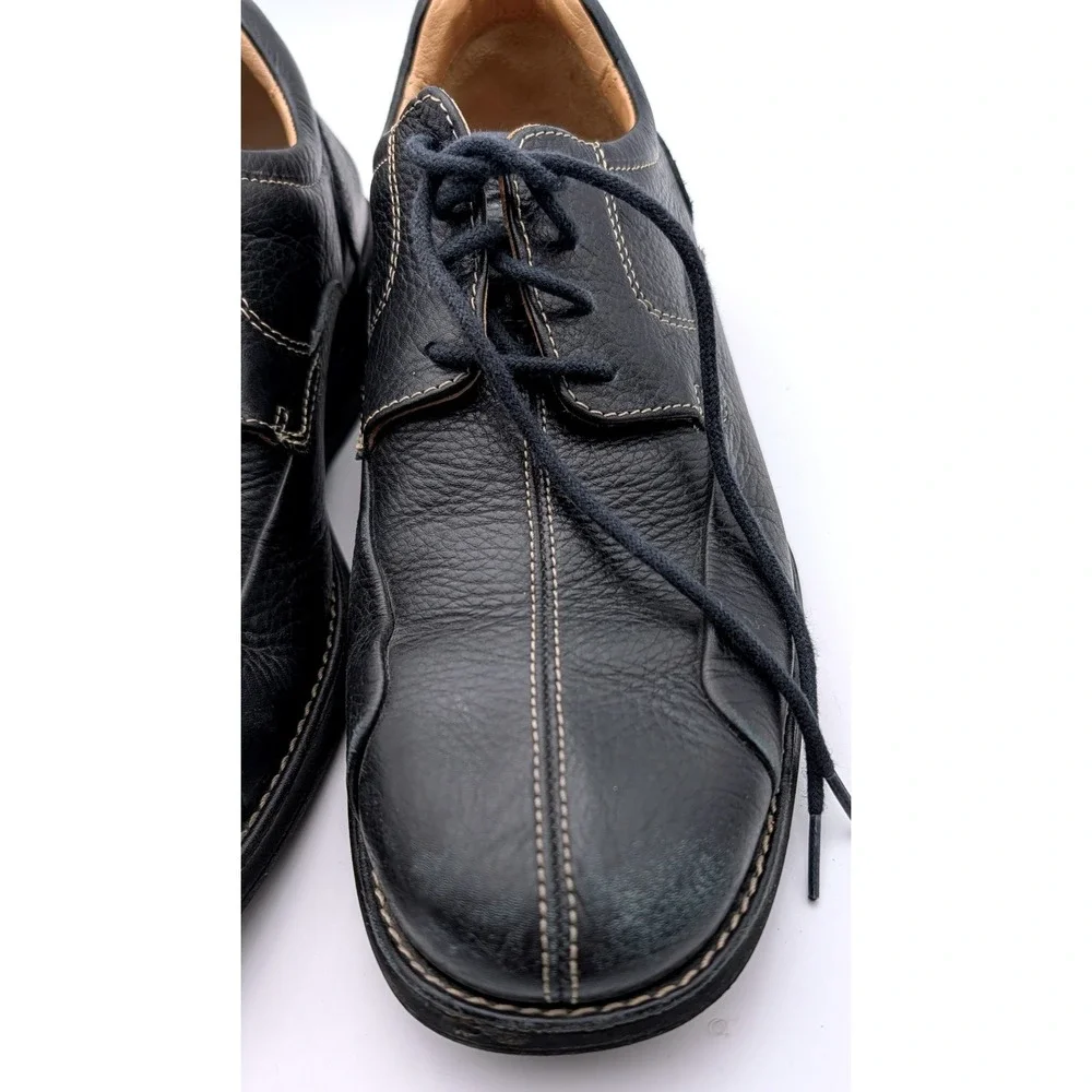 Clarks Mens Black Pebbled Leather Lace Up Oxford Shoes Contrast Stitching 10.5 M